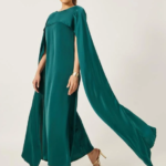 Solid Cape Sleeve Round Neck Maxi Dress